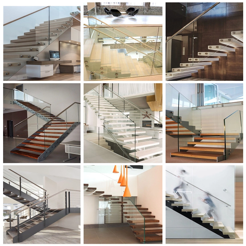 Modern Straight Steel Wood Staircase Glass Balustrade Stairs Solid Wood Treads